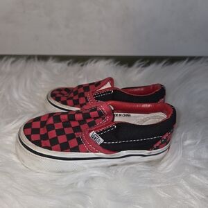 Vans Kids Red and Black Checkered Slip-On Sneakers